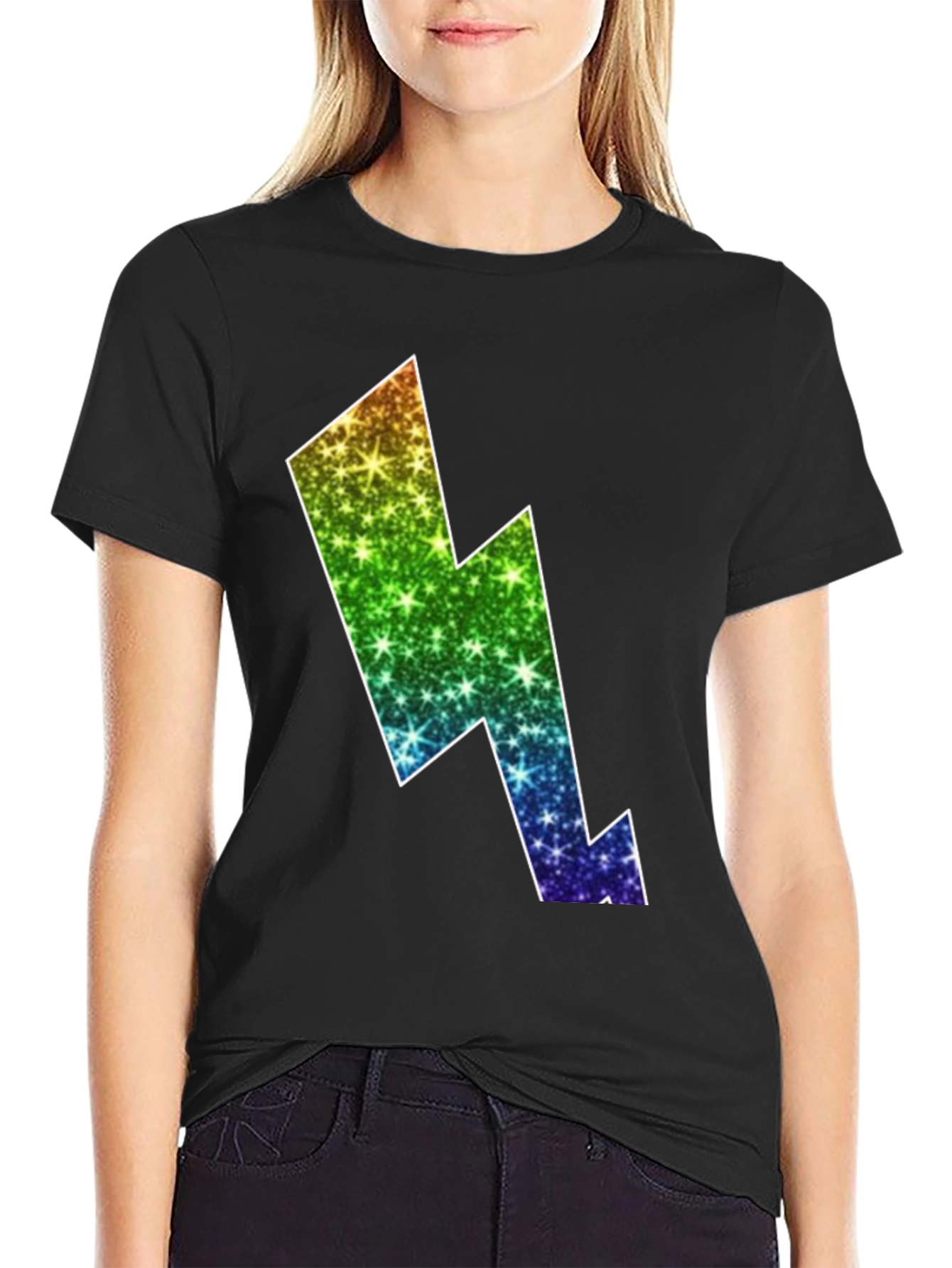 Rainbow Lightning Bolt Black T-Shirt