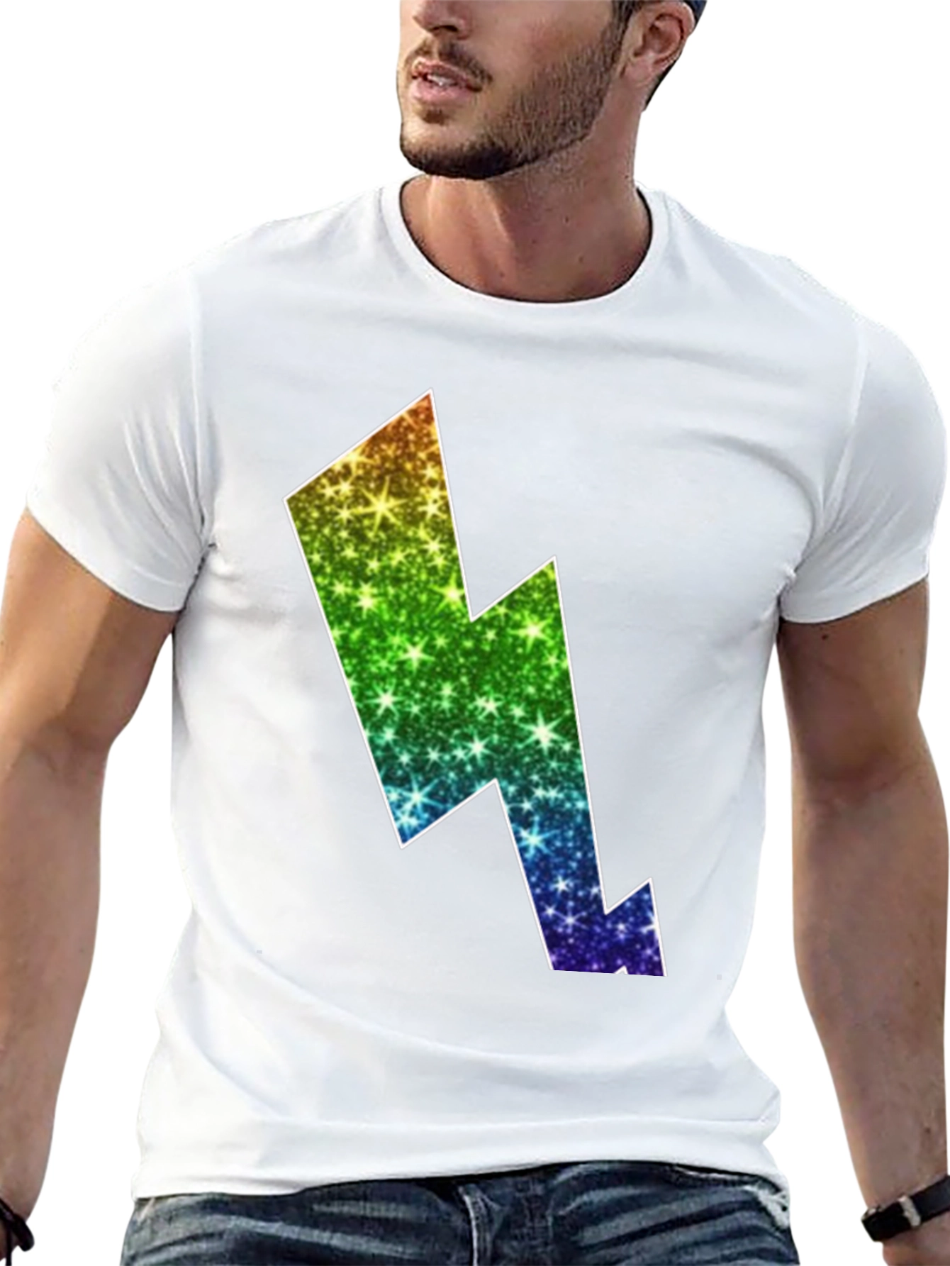 Rainbow Lightning Bolt Black T-Shirt