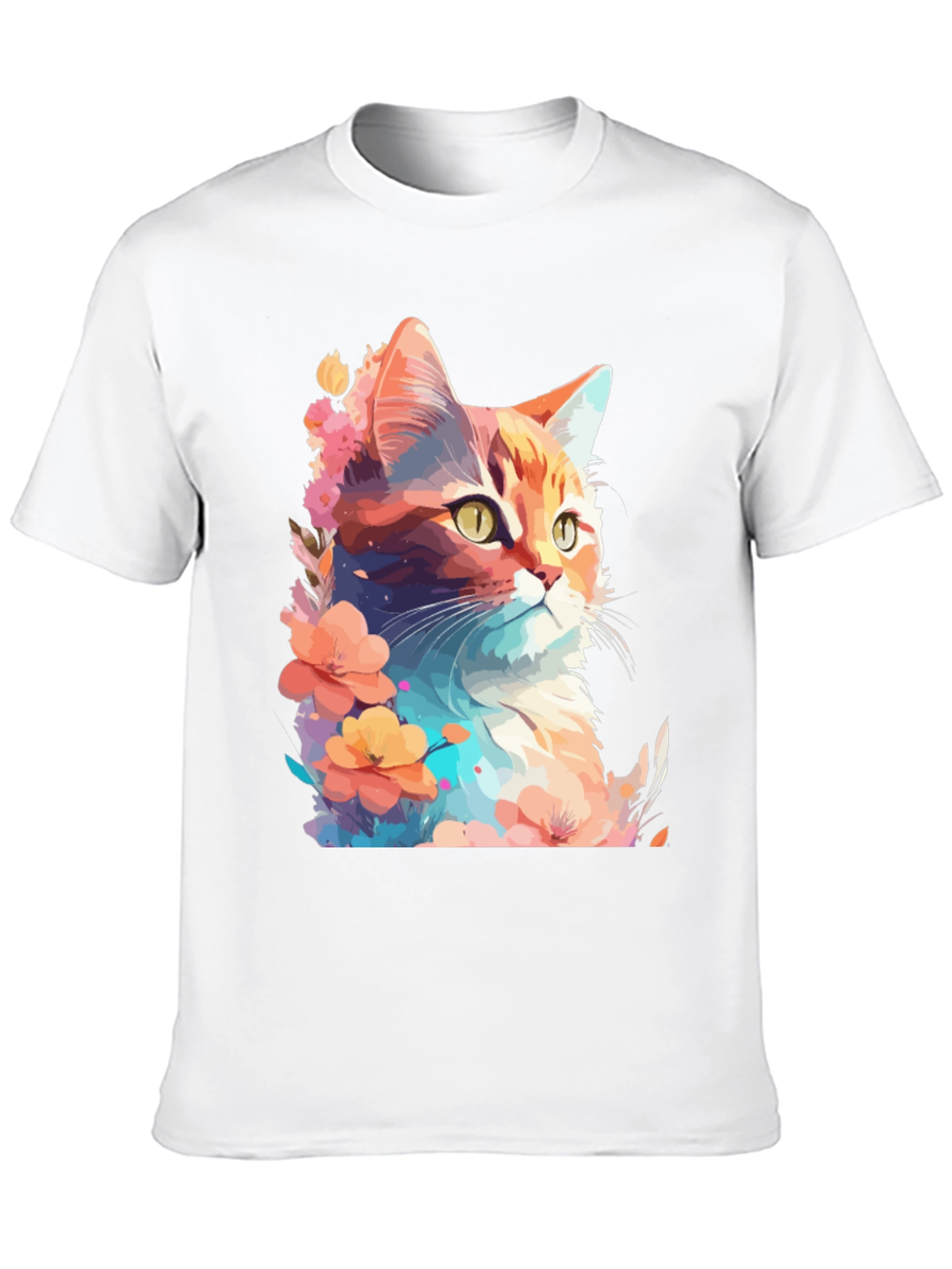 Floral Cat Graphic T-Shirt - Stylish Mens Tee