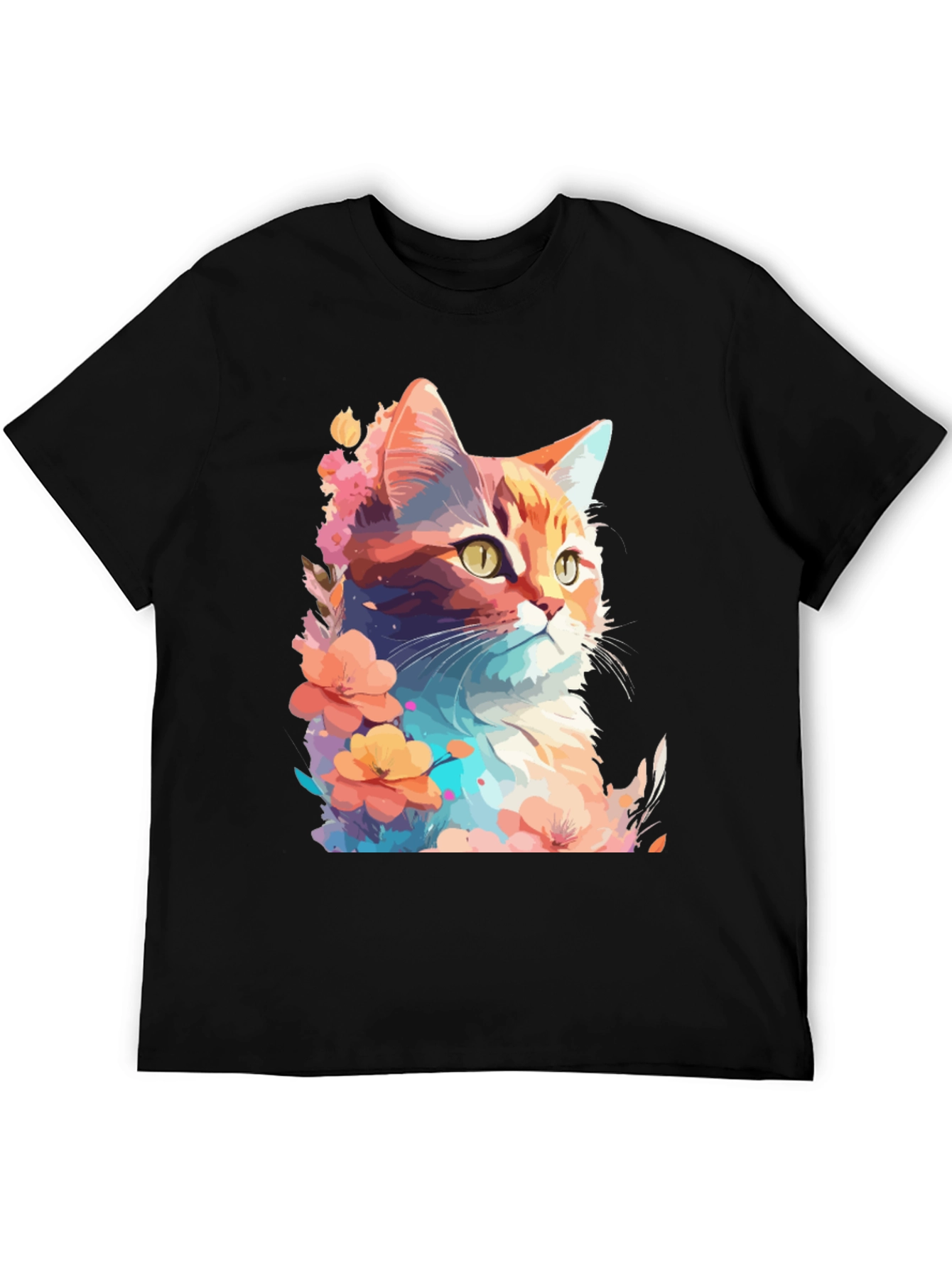 Floral Cat Graphic T-Shirt - Stylish Mens Tee