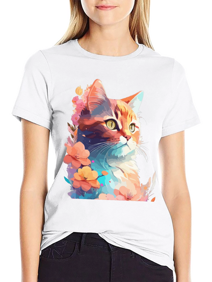 Floral Cat Graphic T-Shirt - Stylish Mens Tee