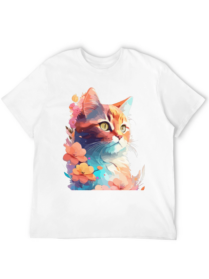 Floral Cat Graphic T-Shirt - Stylish Mens Tee