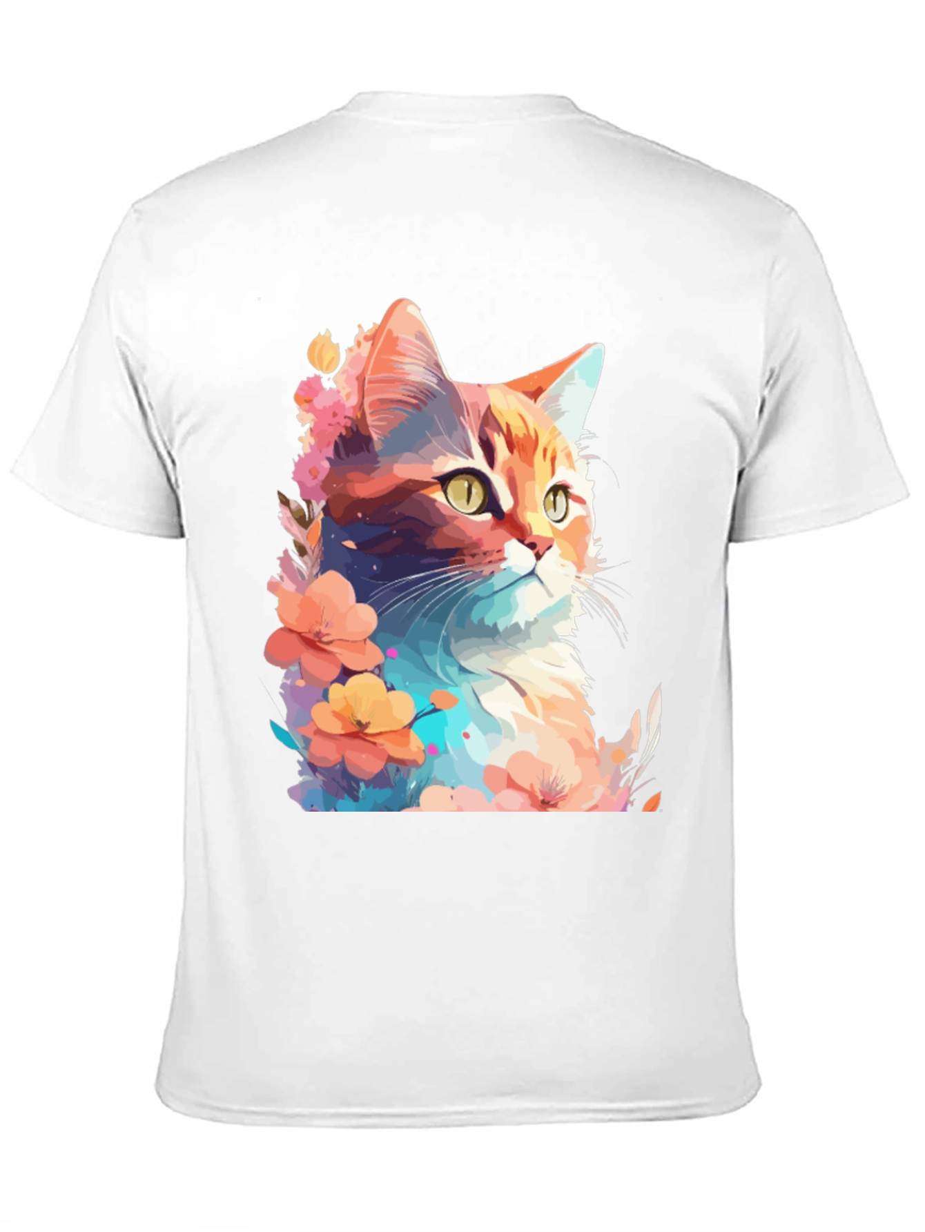 Floral Cat Graphic T-Shirt - Stylish Mens Tee