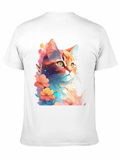 Floral Cat Graphic T-Shirt - Stylish Mens Tee