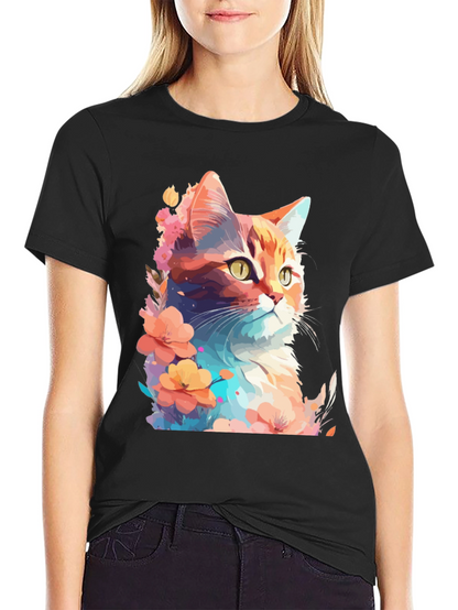 Floral Cat Graphic T-Shirt - Stylish Mens Tee