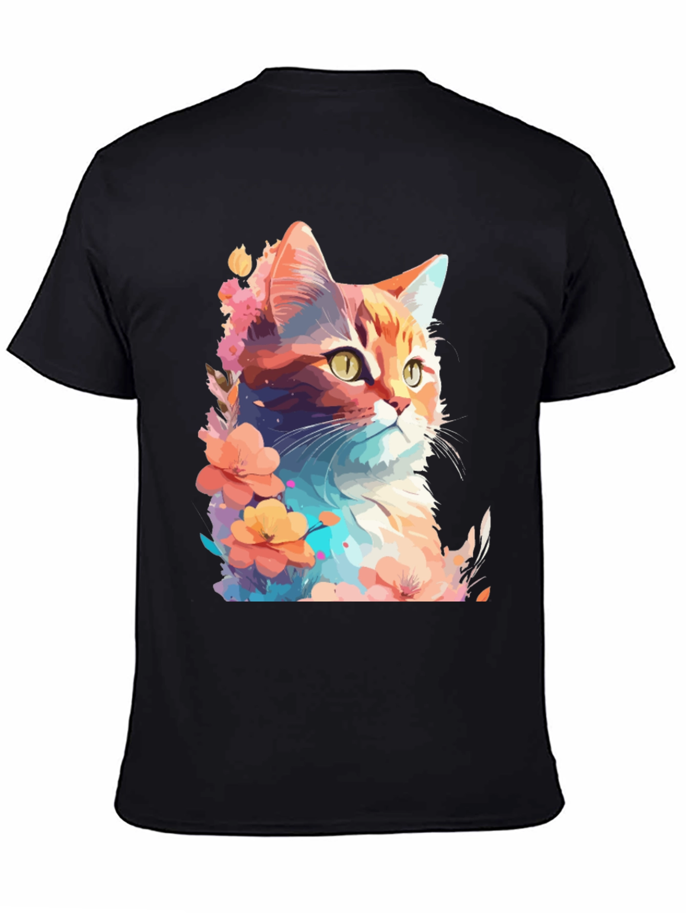 Floral Cat Graphic T-Shirt - Stylish Mens Tee
