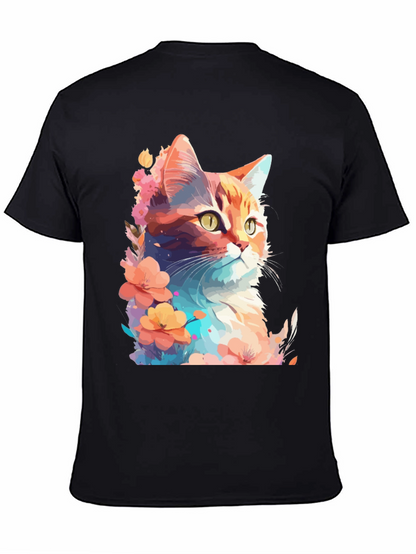 Floral Cat Graphic T-Shirt - Stylish Mens Tee