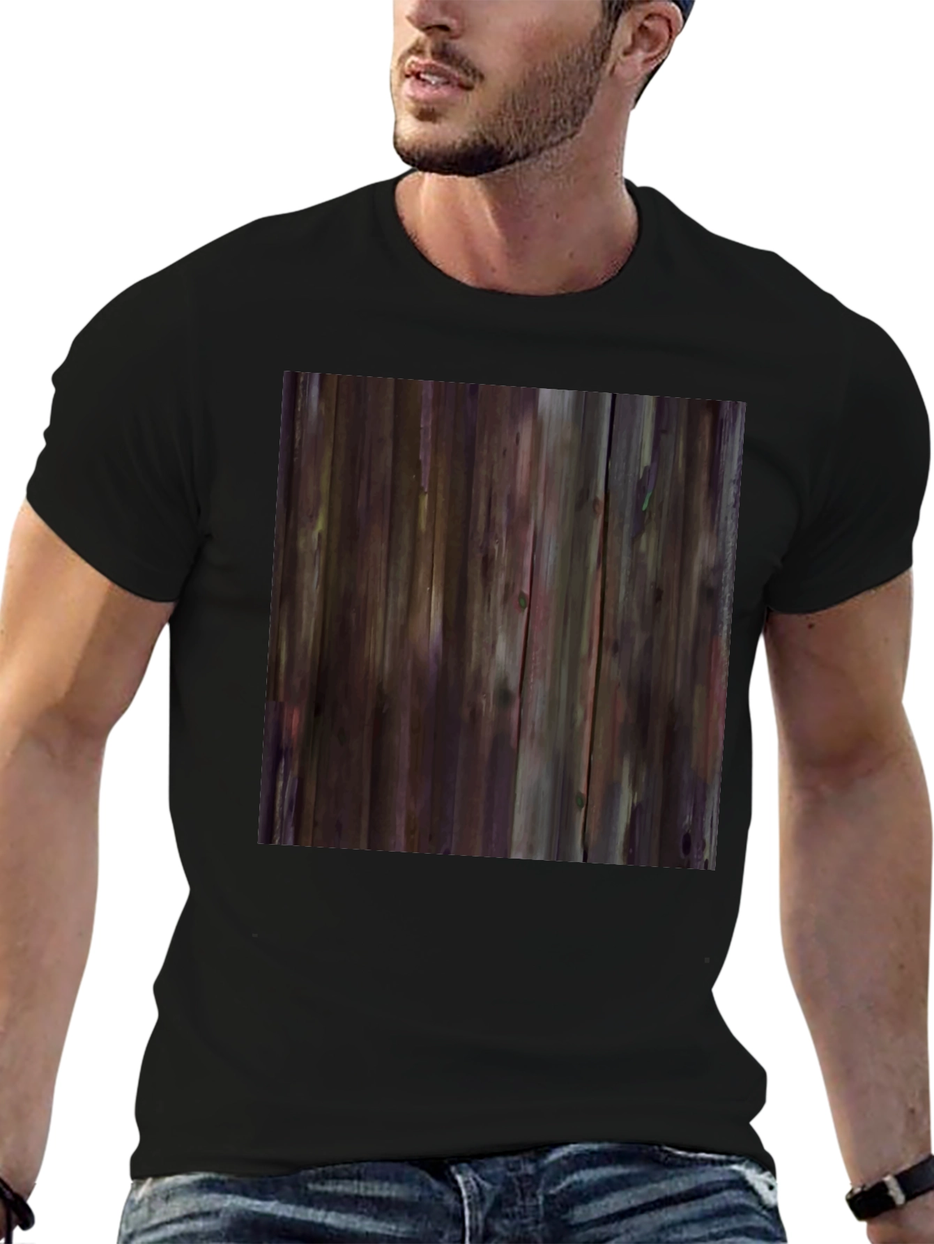 Rustic Wood Grain Graphic Tee - Black