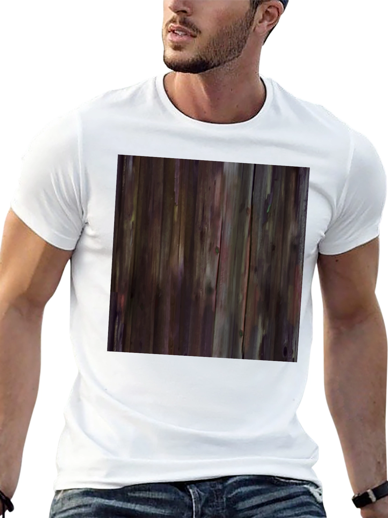 Rustic Wood Grain Graphic Tee - Black