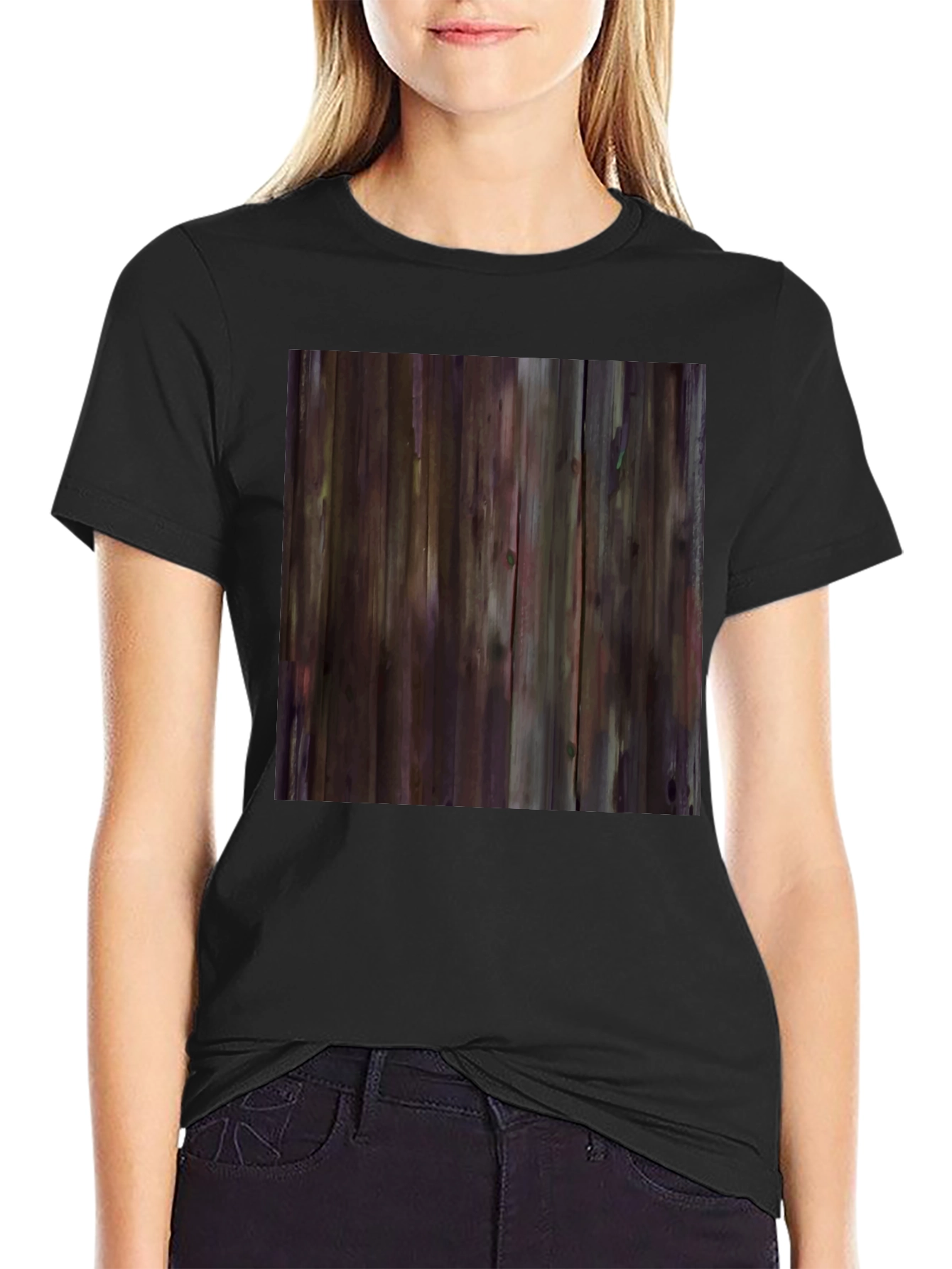 Rustic Wood Grain Graphic Tee - Black