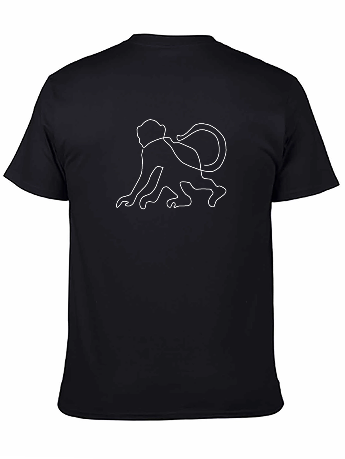 Minimalist Monkey Line Art Black T-Shirt