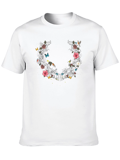 Floral & Butterfly Graphic Print Tee - Black
