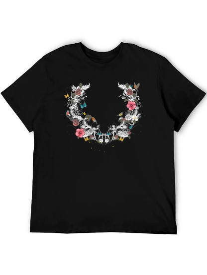 Floral & Butterfly Graphic Print Tee - Black