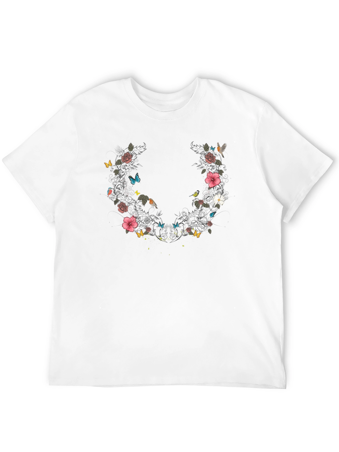 Floral & Butterfly Graphic Print Tee - Black