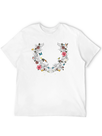 Floral & Butterfly Graphic Print Tee - Black