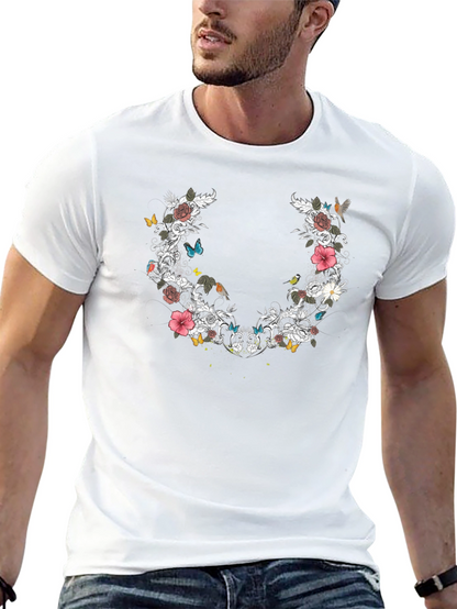 Floral & Butterfly Graphic Print Tee - Black
