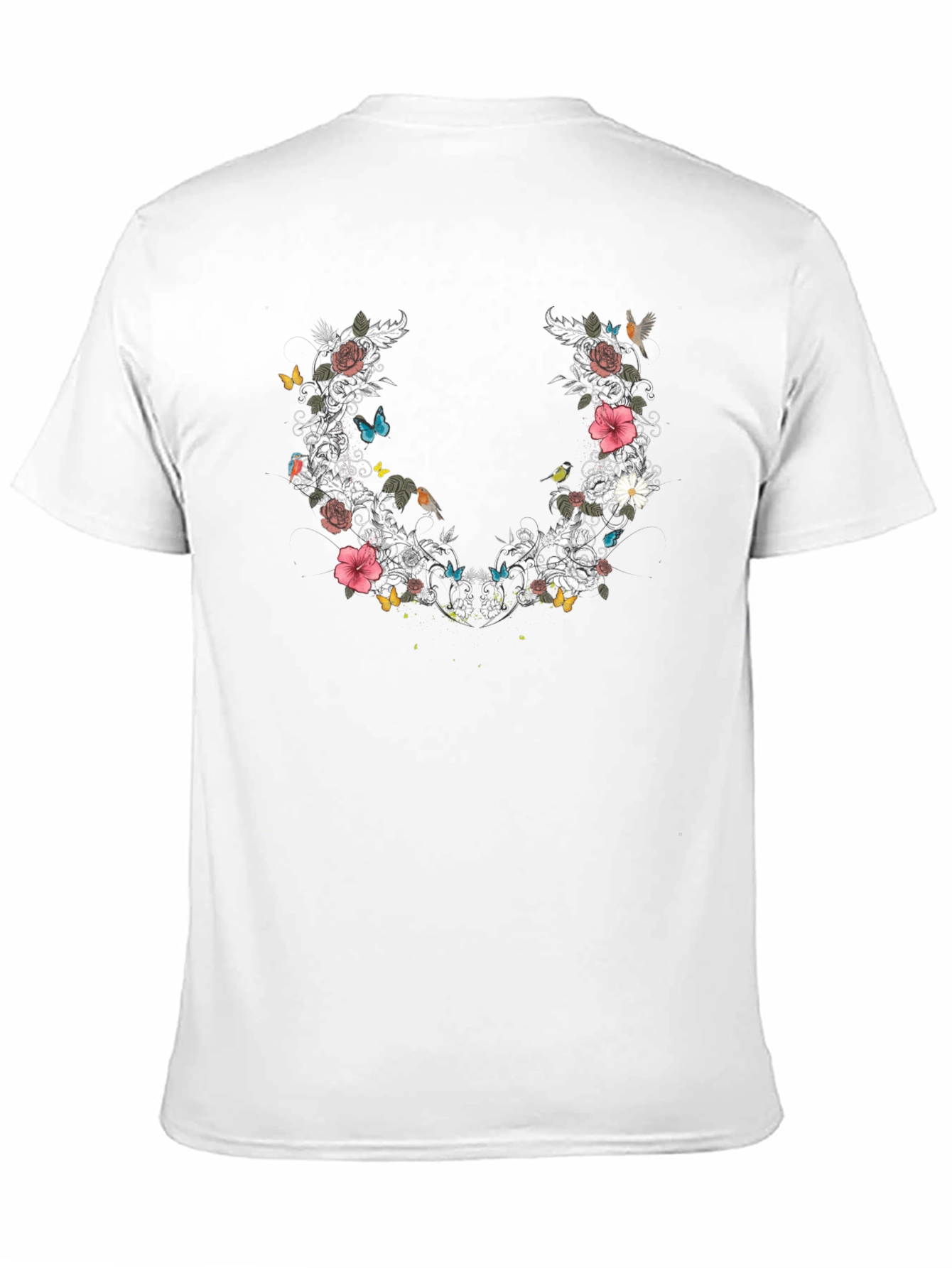 Floral & Butterfly Graphic Print Tee - Black