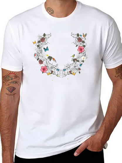 Floral & Butterfly Graphic Print Tee - Black