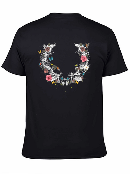 Floral & Butterfly Graphic Print Tee - Black