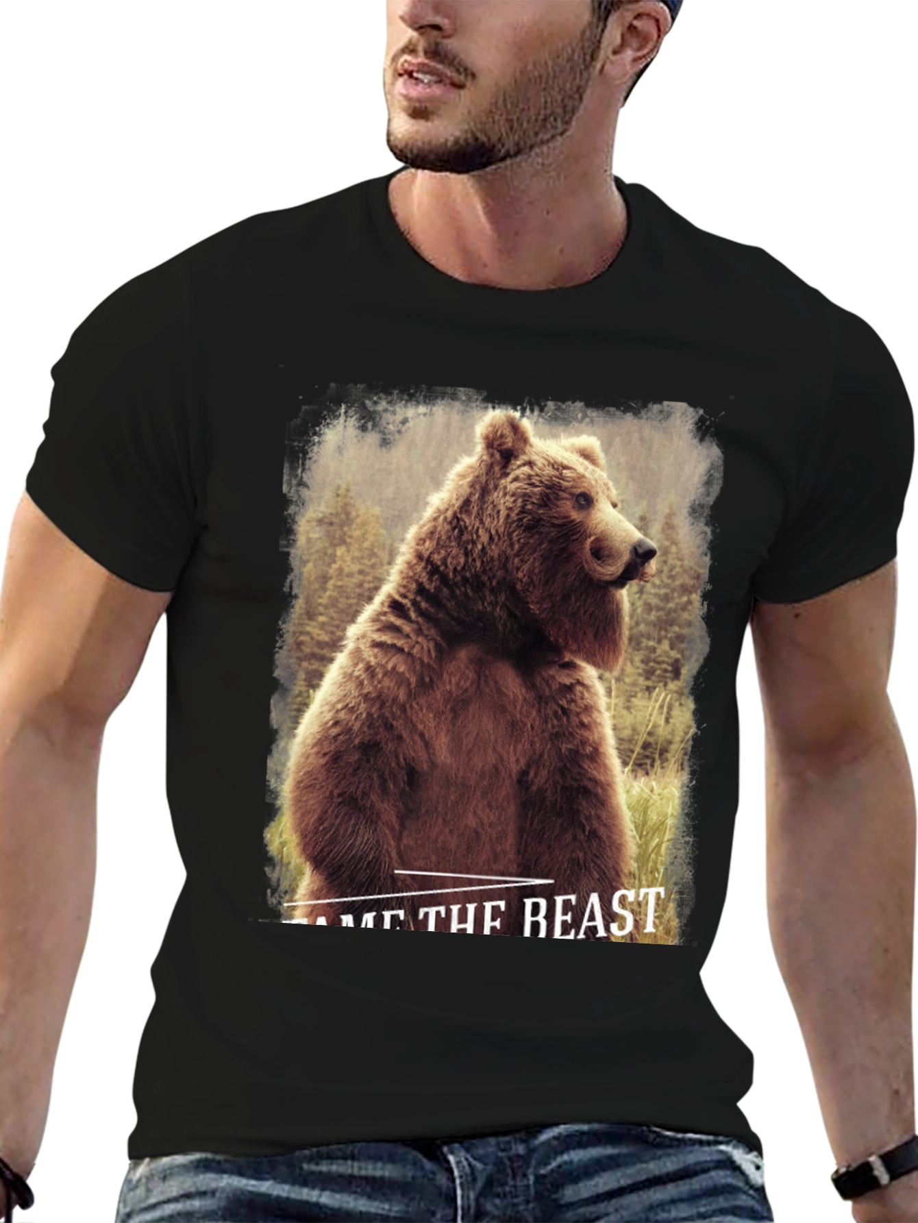 Tame The Beast Bear Graphic Tee - Black
