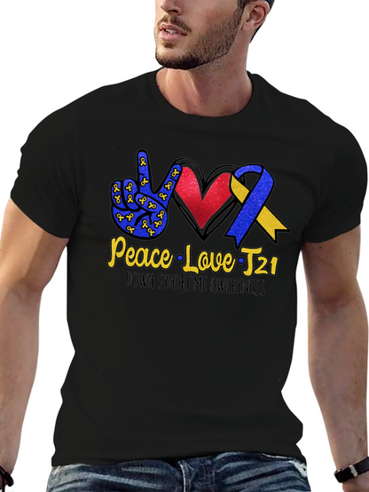 Down Syndrome Awareness T-Shirt - Peace Love T21