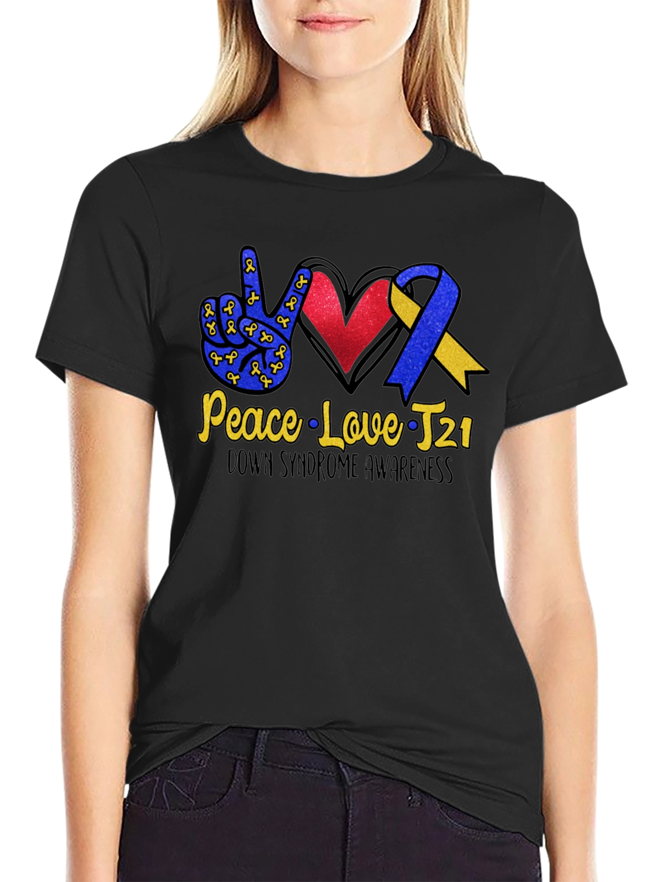 Down Syndrome Awareness T-Shirt - Peace Love T21