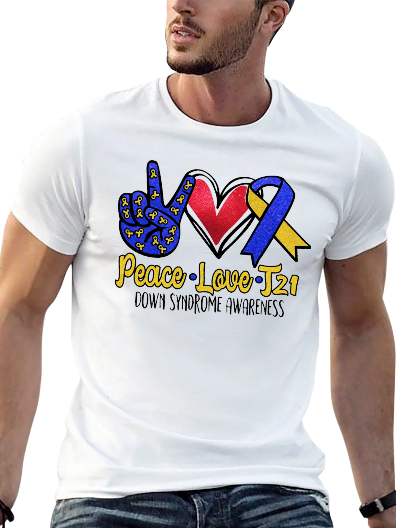 Down Syndrome Awareness T-Shirt - Peace Love T21