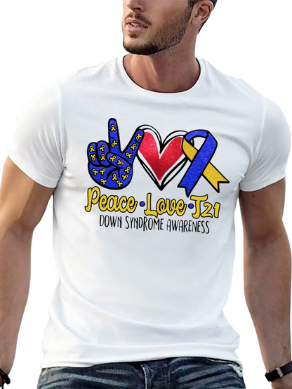 Down Syndrome Awareness T-Shirt - Peace Love T21