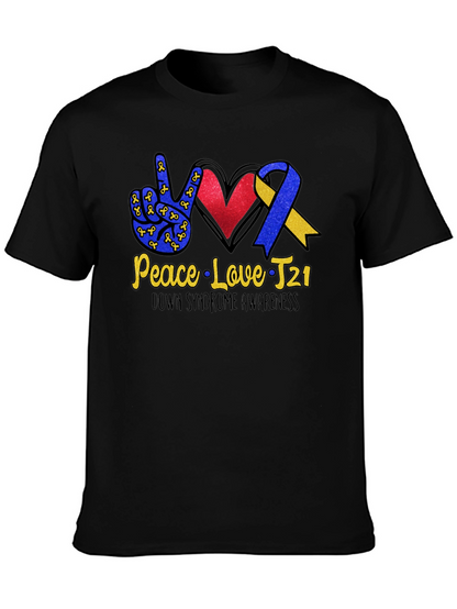 Down Syndrome Awareness T-Shirt - Peace Love T21