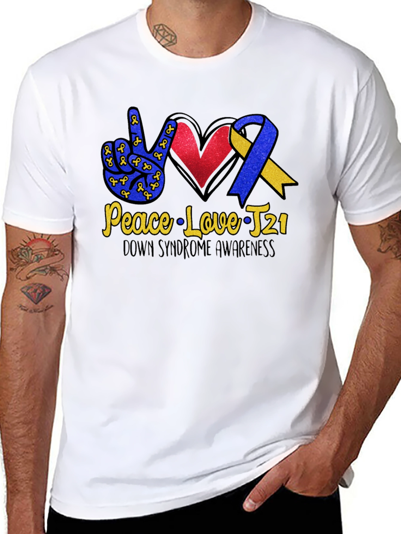 Down Syndrome Awareness T-Shirt - Peace Love T21