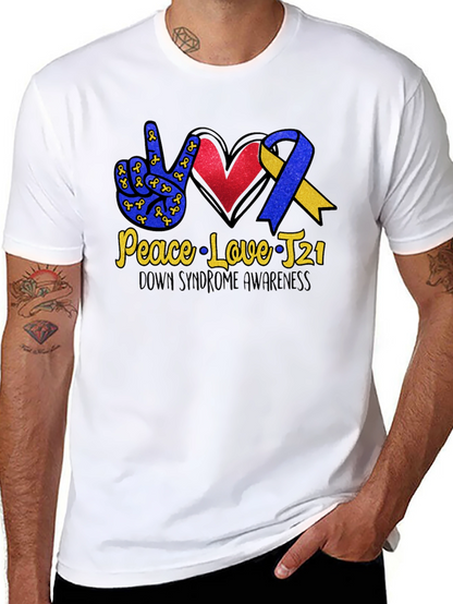 Down Syndrome Awareness T-Shirt - Peace Love T21