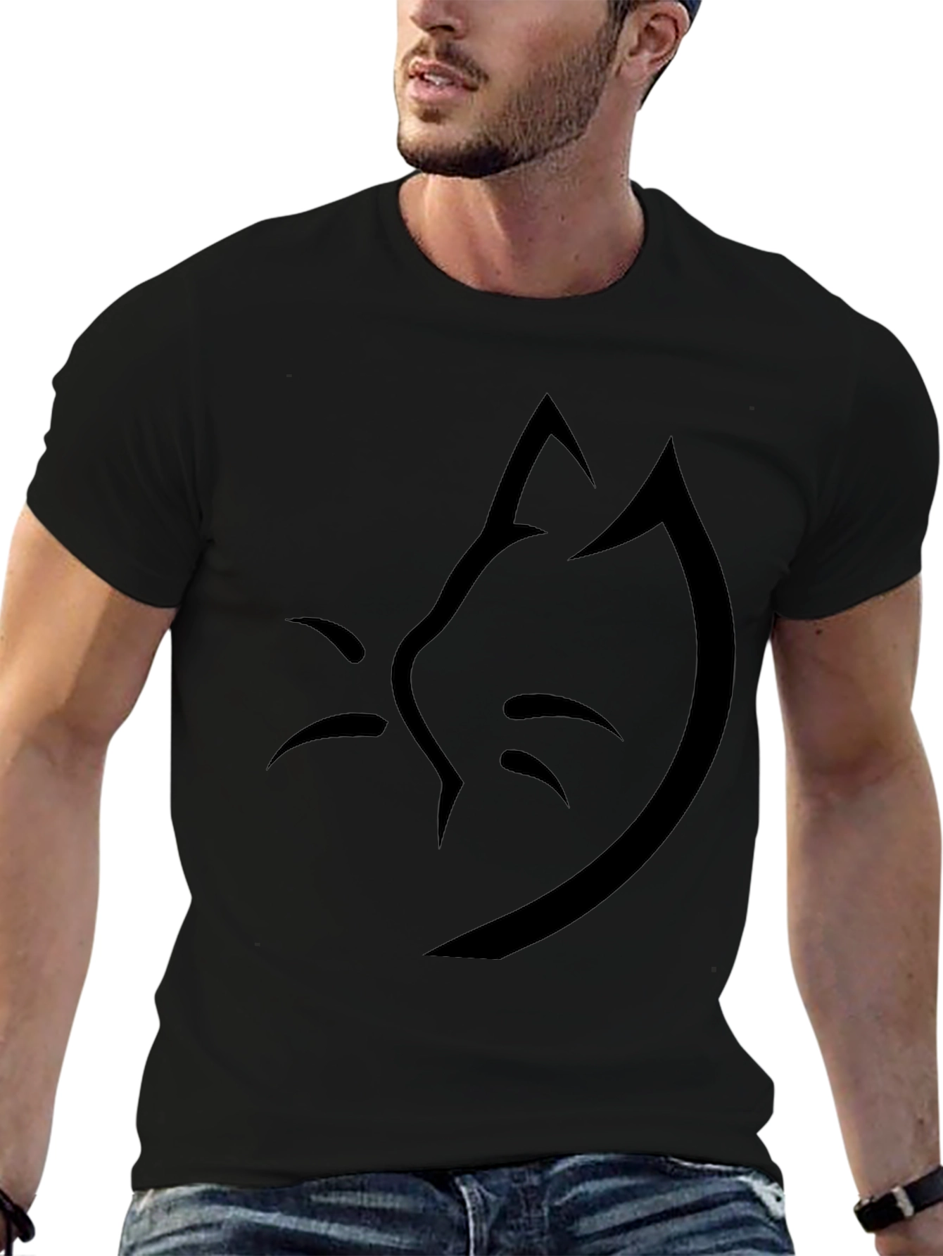 Minimalist Cat Silhouette Black T-Shirt