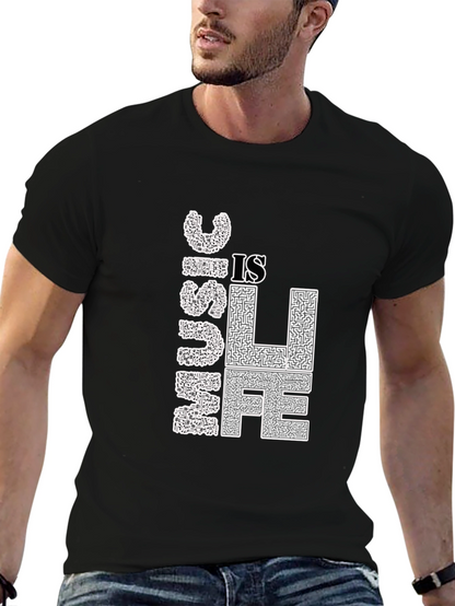 Music is Life Graphic Tee - Black Cotton T-Shirt