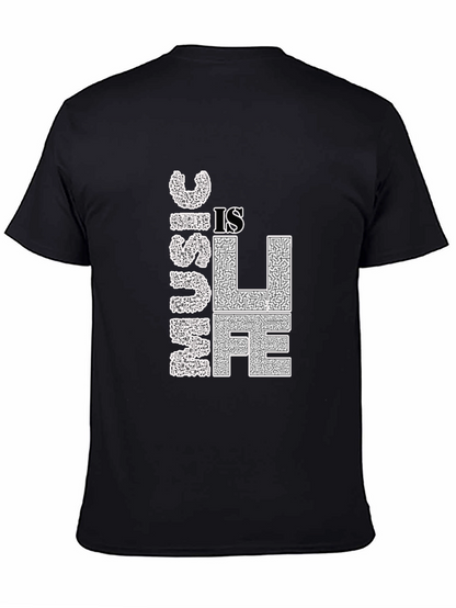 Music is Life Graphic Tee - Black Cotton T-Shirt