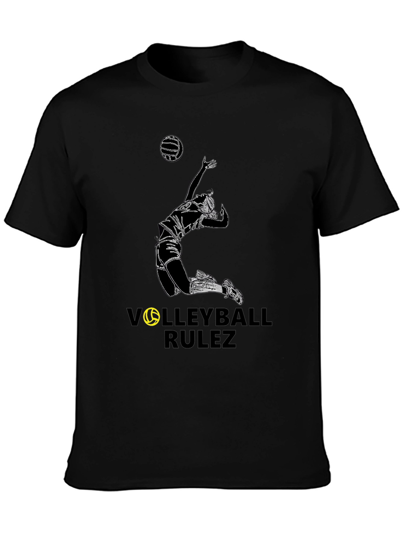 Volleyball Rulez Graphic Tee - Black Cotton T-Shirt