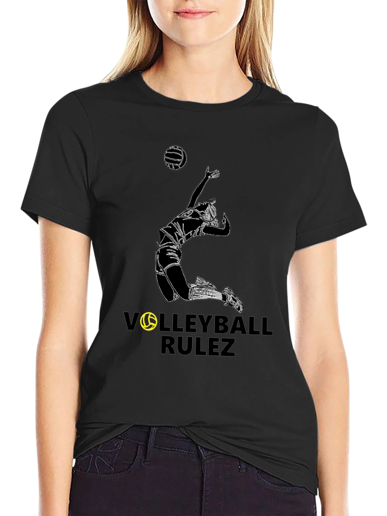 Volleyball Rulez Graphic Tee - Black Cotton T-Shirt