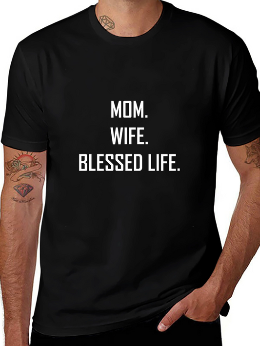 Mom Wife Blessed Life Graphic Tee - Black Cotton T-Shirt