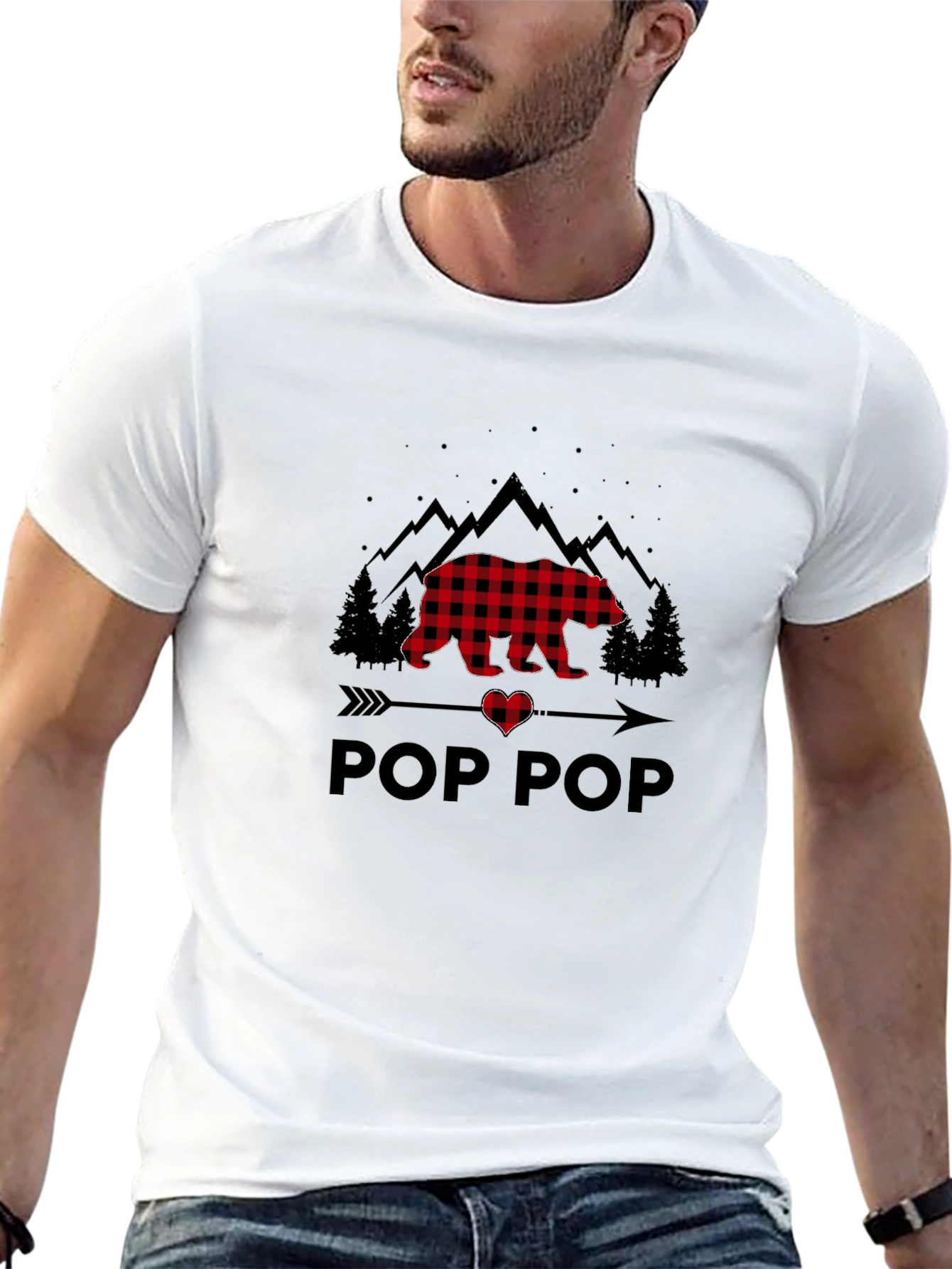 Pop Pop Buffalo Plaid Bear T-Shirt