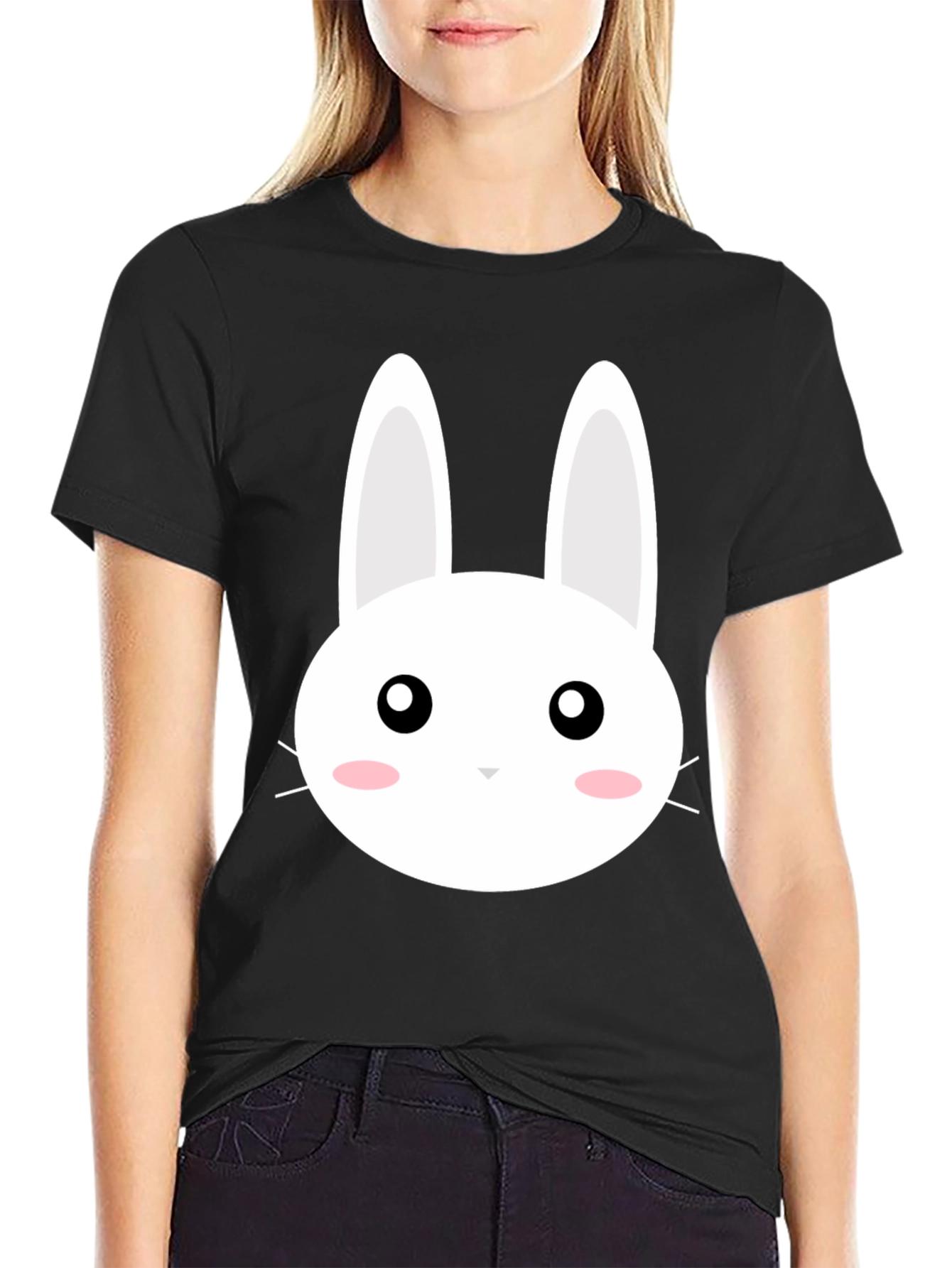 Cute Bunny Graphic Black T-Shirt