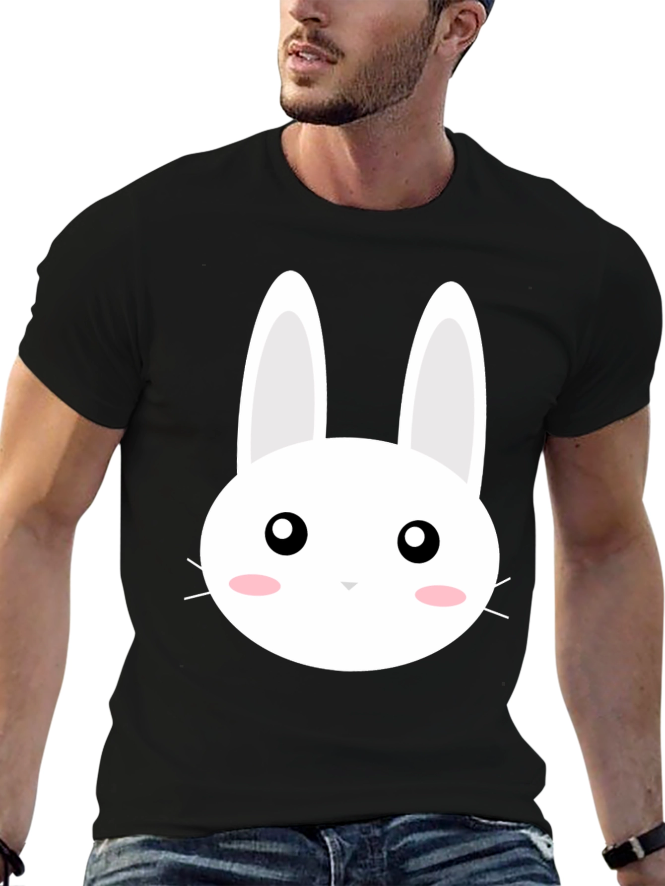 Cute Bunny Graphic Black T-Shirt