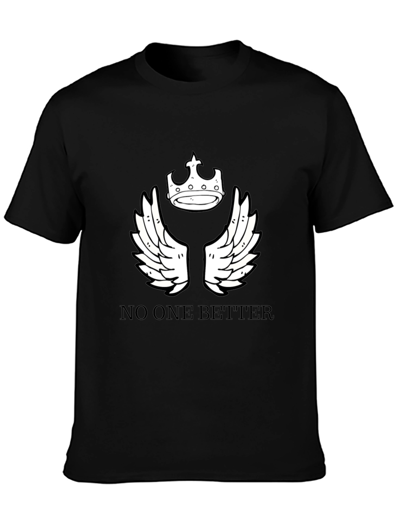 Black T-Shirt with Crown and Wings Design