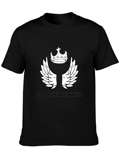 Black T-Shirt with Crown and Wings Design