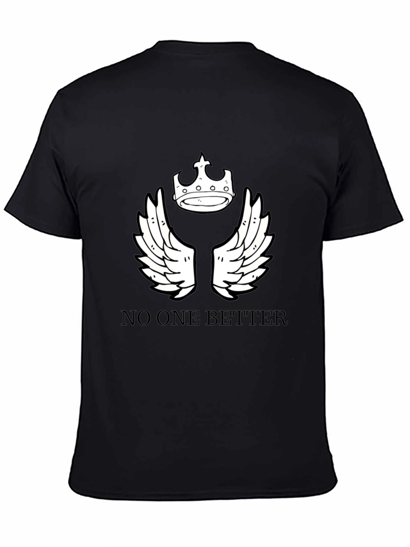 Black T-Shirt with Crown and Wings Design