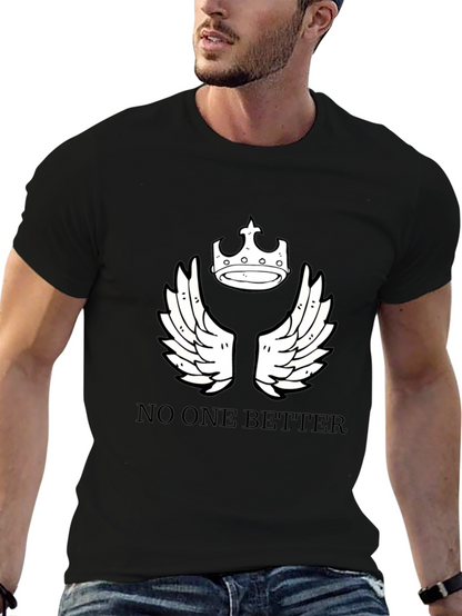 Black T-Shirt with Crown and Wings Design