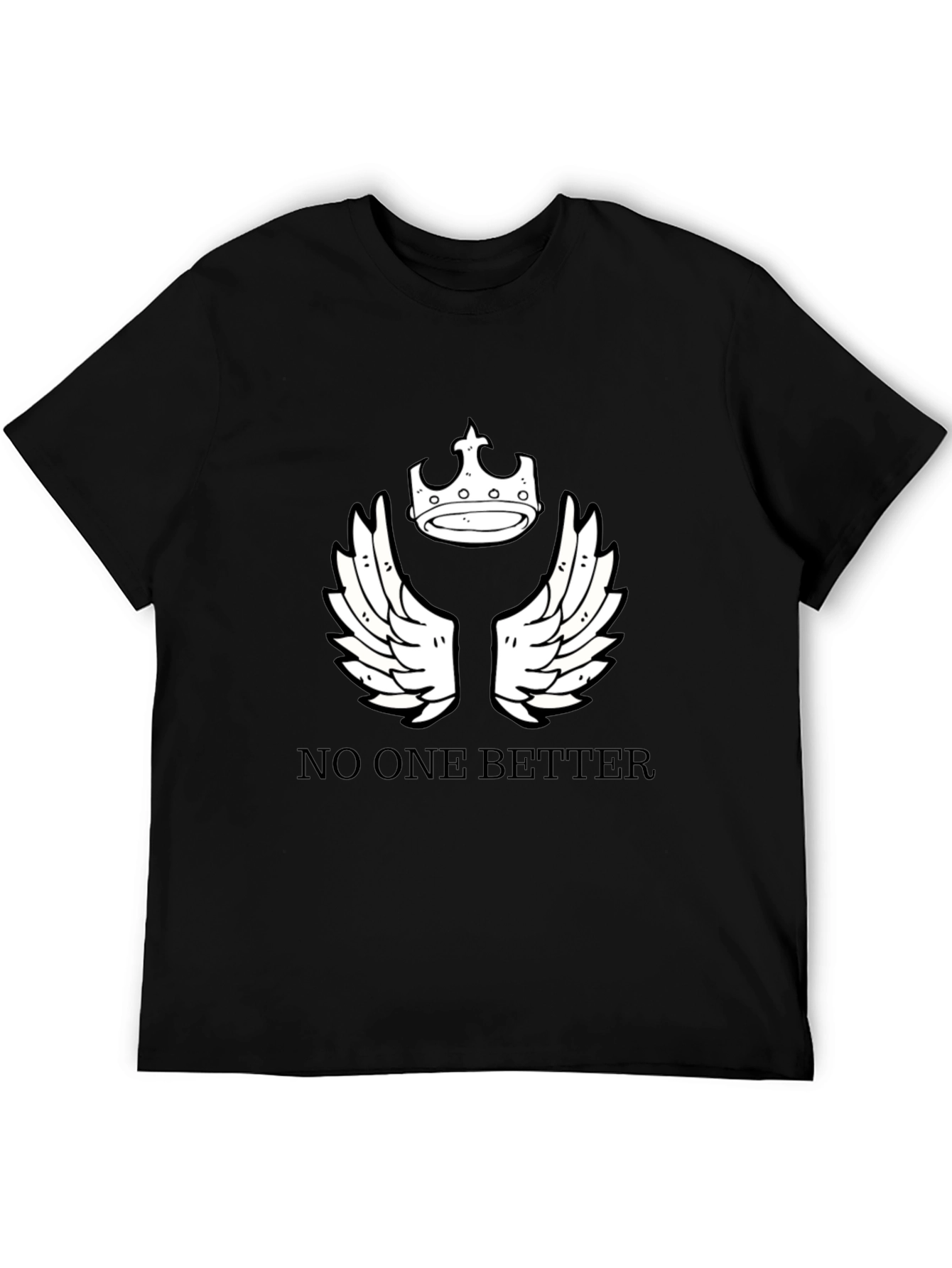 Black T-Shirt with Crown and Wings Design