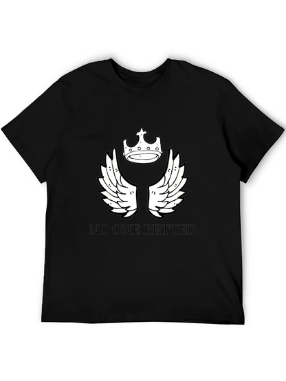 Black T-Shirt with Crown and Wings Design