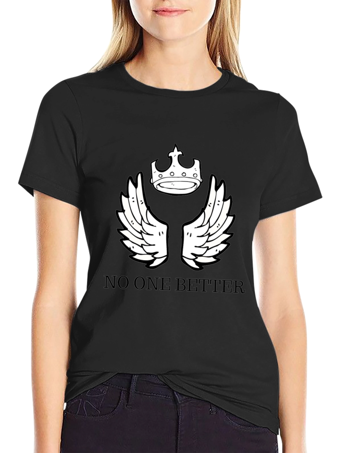 Black T-Shirt with Crown and Wings Design