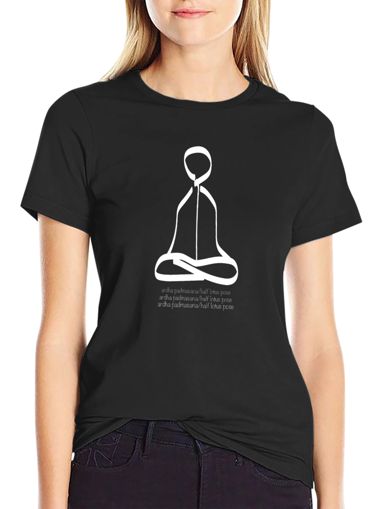 Yoga Lotus Pose Graphic Tee - Black Cotton Blend