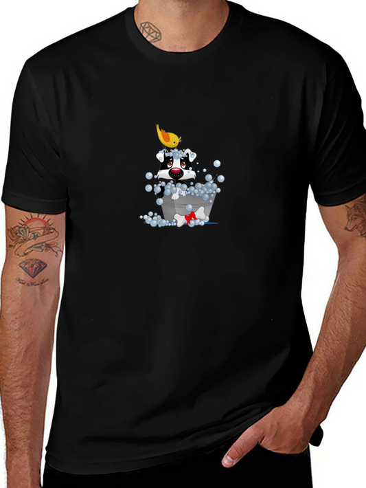 Dog in Tub Cartoon T-Shirt - Fun & Unique Design