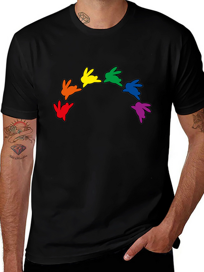 Rainbow Bunny Graphic Black T-Shirt